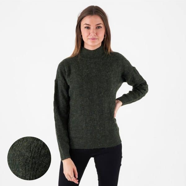 Pieces - Pcbecky ls high neck knit - Striktrøjer og cardigans til kvinder - Grøn - M