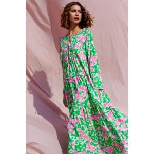 FORUDBESTIL (MAJ/JUNI) - Green/pink Imogene long Dress 12241099 fra Noella, Str. S