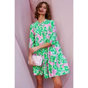FORUDBESTIL (MAJ/JUNI) - Green/pink Imogene short Dress 12241100 fra Noella, Str. S
