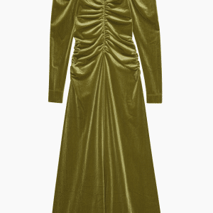 Velvet Jersey Gathered Long Dress T3709 - Avocado - GANNI - Grøn S