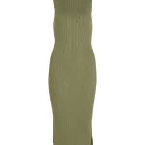 Vistylie High-Neck S/L Rib Knit kjole - Oil Green