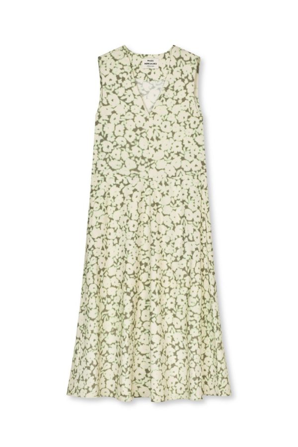 Mads Nørgaard - Kjole - Poplinea Emsa Aop Dress - Lime Flower (Levering midt maj)