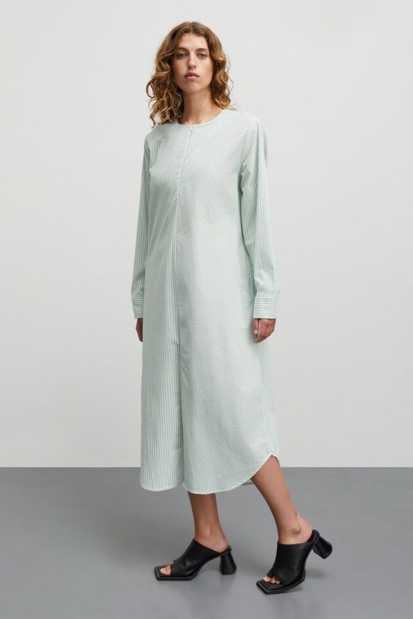 Poplinda Rosaly midikjole - Pinstripe/Verdant Green
